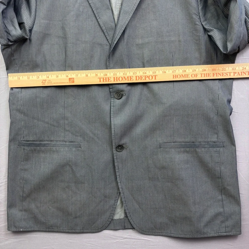 Alfani Mens XL Blue Pinstripe Two Button Blazer Cotton Blend Stretch Jacket